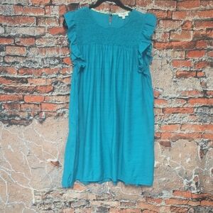 Umgee Turquoise Smocked Yoke Mini Dress, Size L